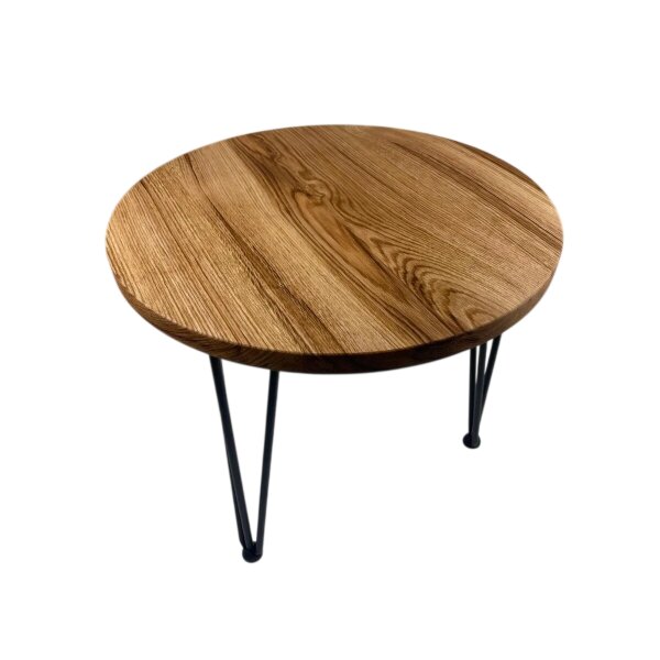 kiuub Couchtisch/Beistelltisch aus regionaler Roteiche | schwarze Hairpin Legs | 50 cm Durchmesser | Handgefertigt