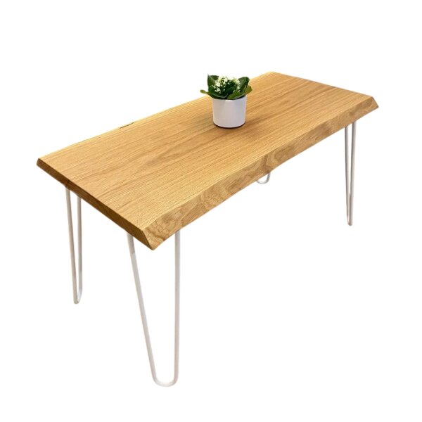 kiuub Couchtisch Eiche mit Naturkante | weiße Hairpin Legs